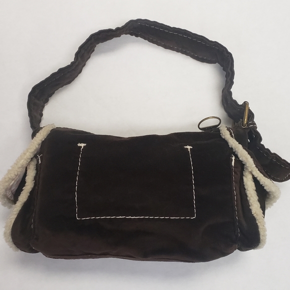 Gap small brown velvet shoulder bag w/ foe lamb sk - Picture 1 of 5